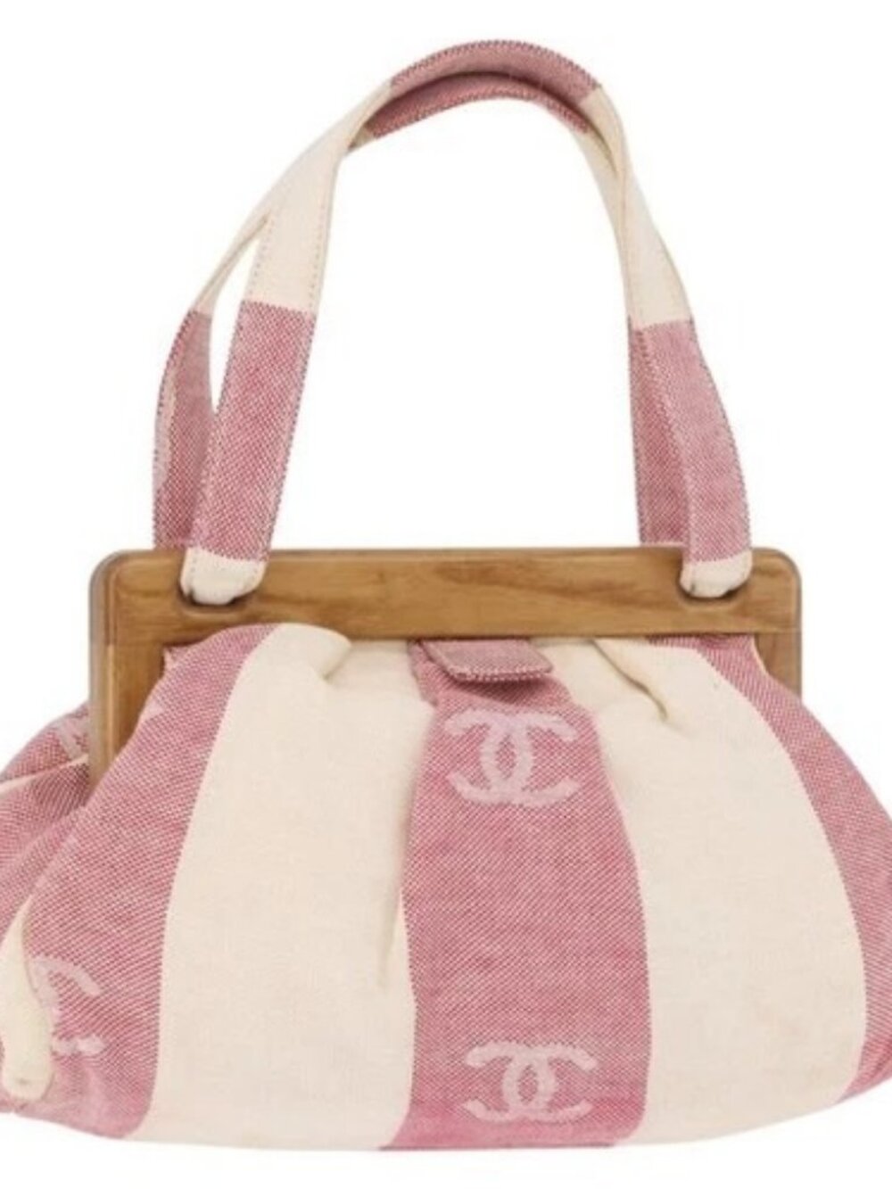 CHANEL Hand Bag Canvas Pink Gold CC Auth 185742A